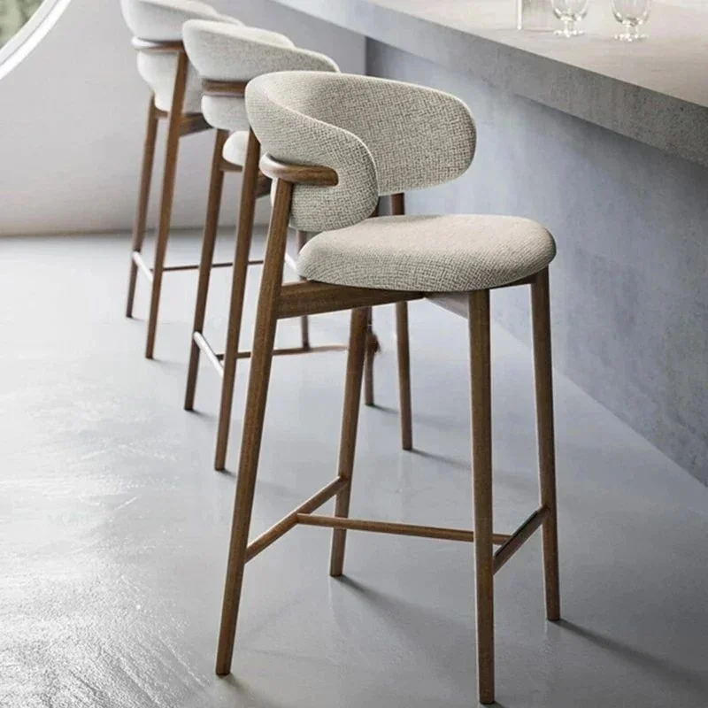 

Nordic Light Solid Wood Chairs Modern Home Kitchen High Designer Fabric Backrest Stools For Bar Furniture