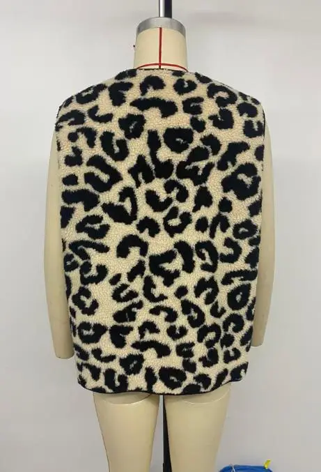 Rompi Wanita 2025 Musim Gugur dan Musim Dingin Mode Baru Motif Leopard Kerah V Tanpa Lengan Desain Saku Jaket Cardigan Kasual Atasan