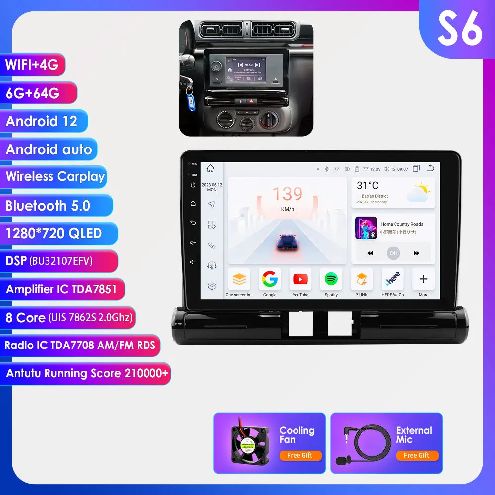 2din Android13 Autoradio Voor C3 Aircross 2017 - 2023 Citroen C4 Auto Multimediaspeler Autoradio Navi Draadloze Carplay 360Camera