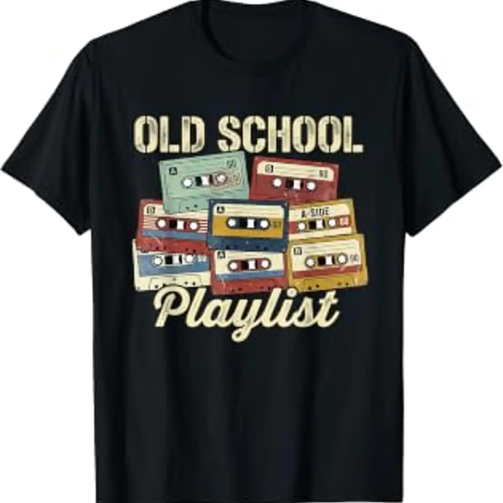 Old School Playlist Retro Cassette Tape 80s 90s Music Lover T Shirt vintage Washed fashion Top For Everyday Wear streetwear