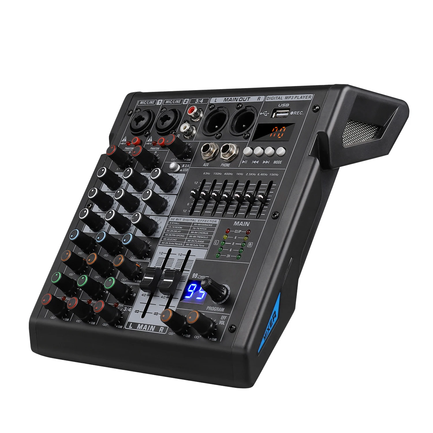 Pro DJ Controller 4 Channel 7 Bands Graphic EQ 99DSP Effect Audio Mixer Interface for PC Recording