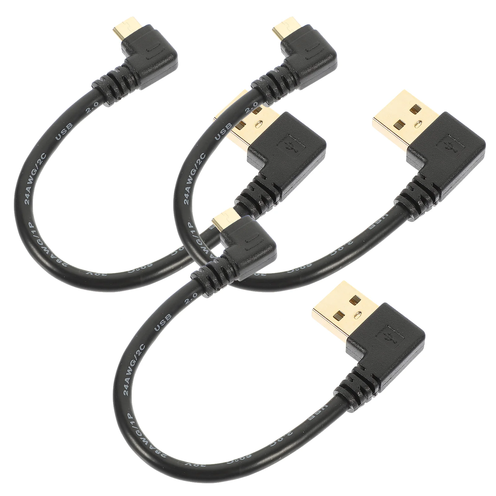 

3 Pcs Micro USB Cable Charging Cables Right Angle 90 Degree Adapter Gilded for Data Transfer Rubber