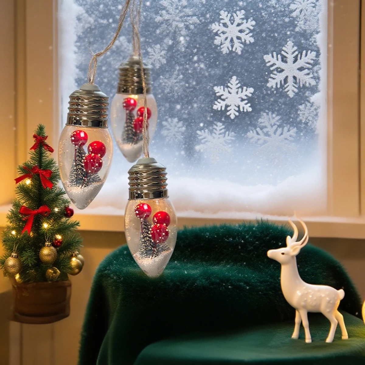 1 قطعة LED سنو غلوب لمبة سلسلة ضوء مع شجرة عيد الميلاد وتوت الأحمر بطارية تعمل بالطاقة للمنزل فناء رف الموقد زينة عيد الميلاد