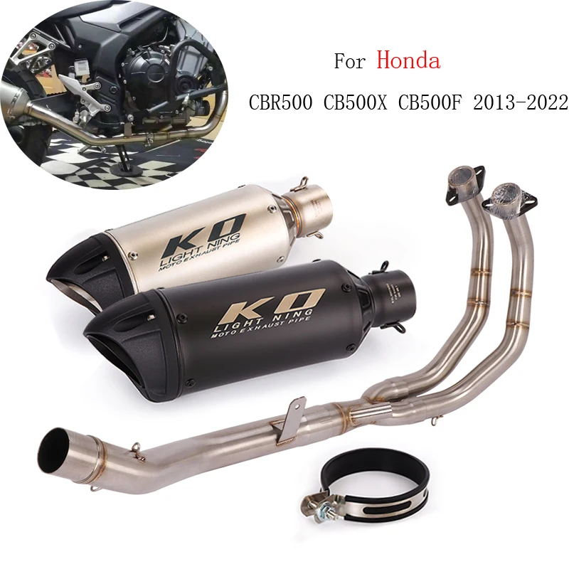 

For Honda CBR500 CB500X CB500F 2013-2022 51MM Exhaust System Motorcycle Header Link Pipe Muffler Tip Slip On Stainless Steel