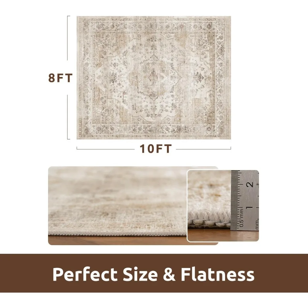 سجادة AMOAMI-Area 8FT X 10FT لغرفة المعيشة - سجاد بيج ناعم عتيق لغرفة النوم - سجادة غير قابلة للانزلاق - سجادة قابلة للغسل لغرفة الطعام #2