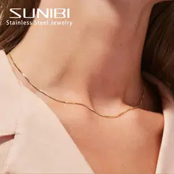 SUNIBI 2/3MM Stainless Steel Box Chain Necklaces for Women Steel Gold Color Adjustable Necklace Colar Gift Jewelry Wholesale