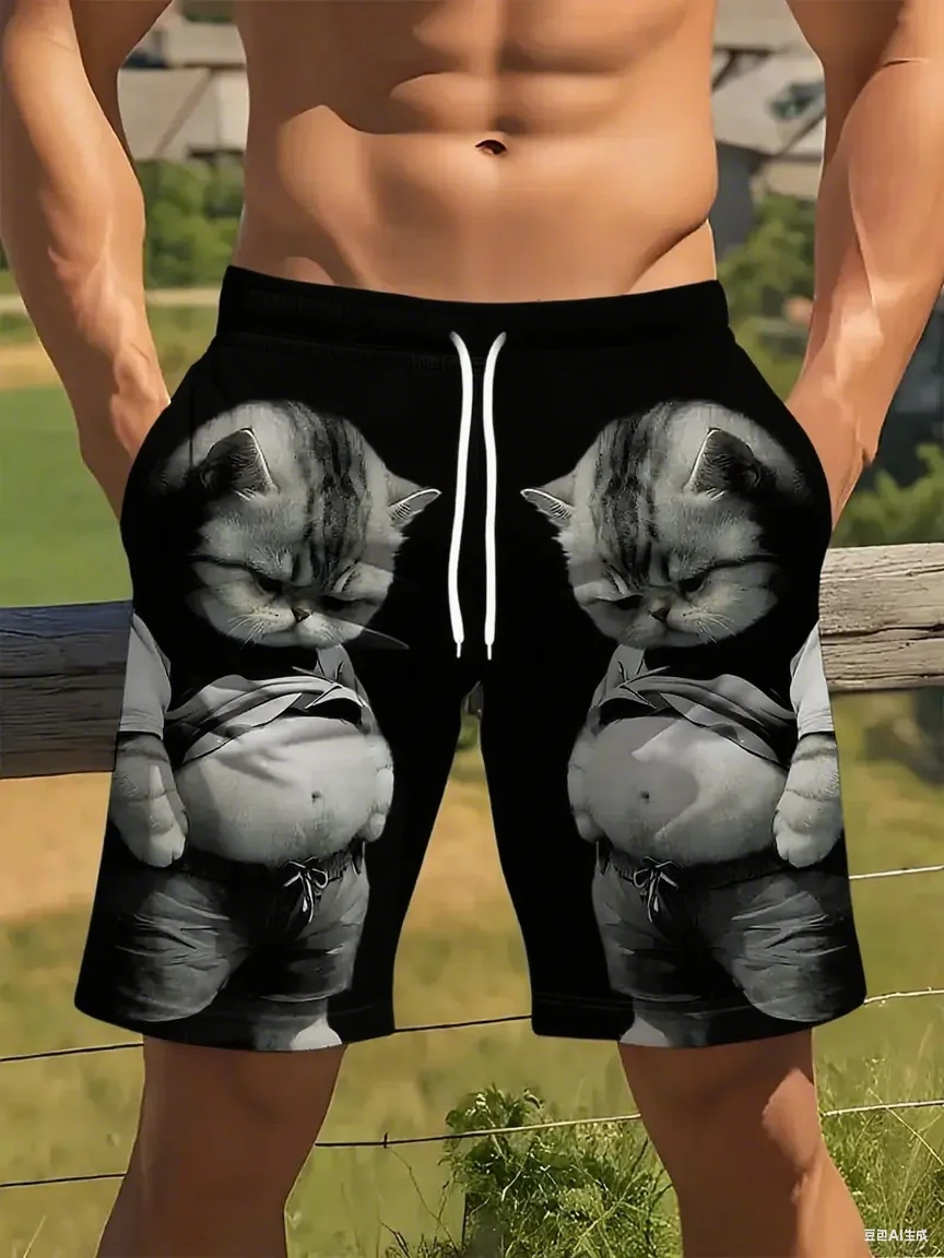 

Men's Cartoon Cat Print Beach Shorts Casual Unisex Gym Fitness Men's Summer Women Shorts Sport Beach Shorts