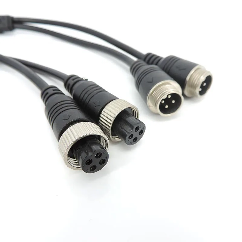 M12 4Pin Aviation Head to Male female to 2 way male Female Aviation Head wire Extension Y Splitter Cable Adapter Connector t1