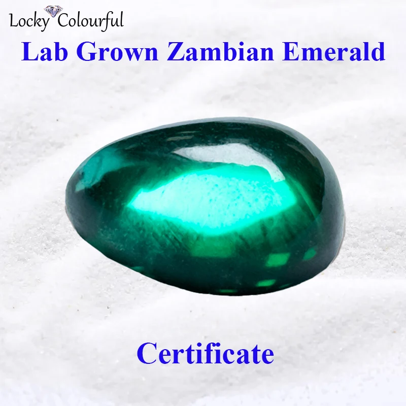 Lab Grown Zambian Emerald Pear Shape Smooth Surface Cutting with Cracks Inclusions Inside for DIY Selectable AGL Certificate