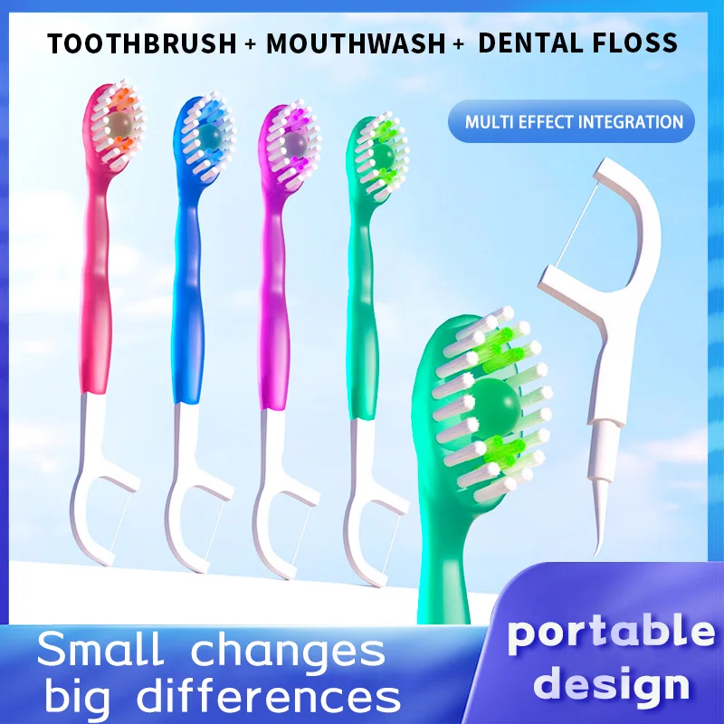 Portable 5-in-1 toothbrush dental floss 8/16pcs for oral cleaning, disposable toothbrush for adults on business trips