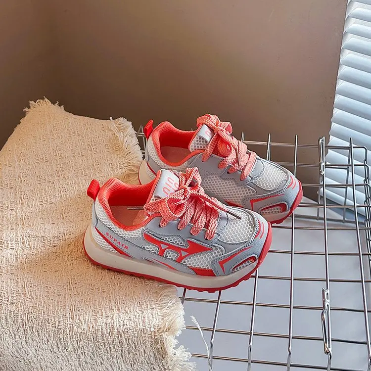 Girls' Sports Shoes 2026 New Style Soft Sole Children's Casual Shoes Fashionable Breathable Stripe Dad Shoes for Kids Boy