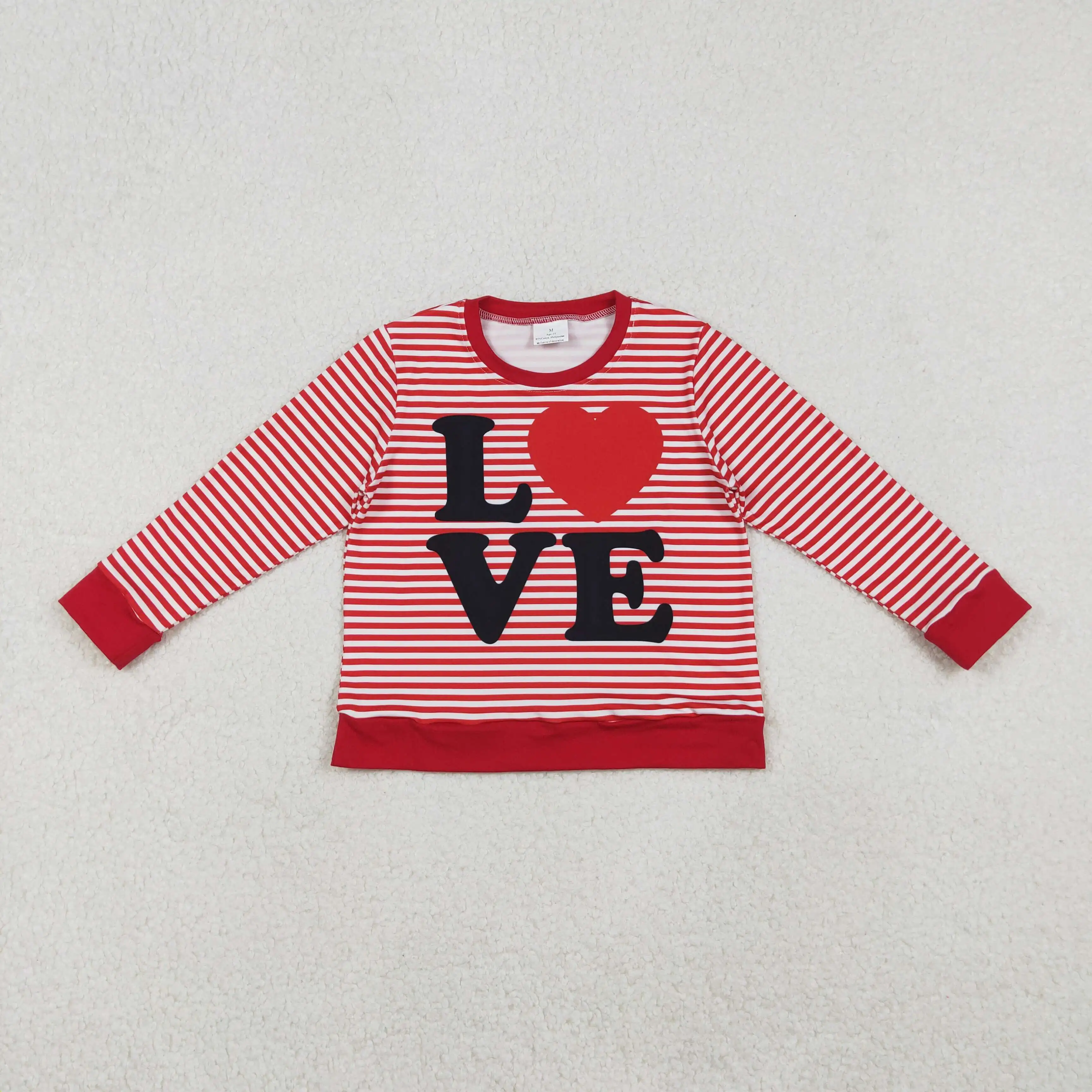

Baby Girls Long Sleeve Stripe Heart Love Tee Shirt Red Valentine's Day Top for Kids