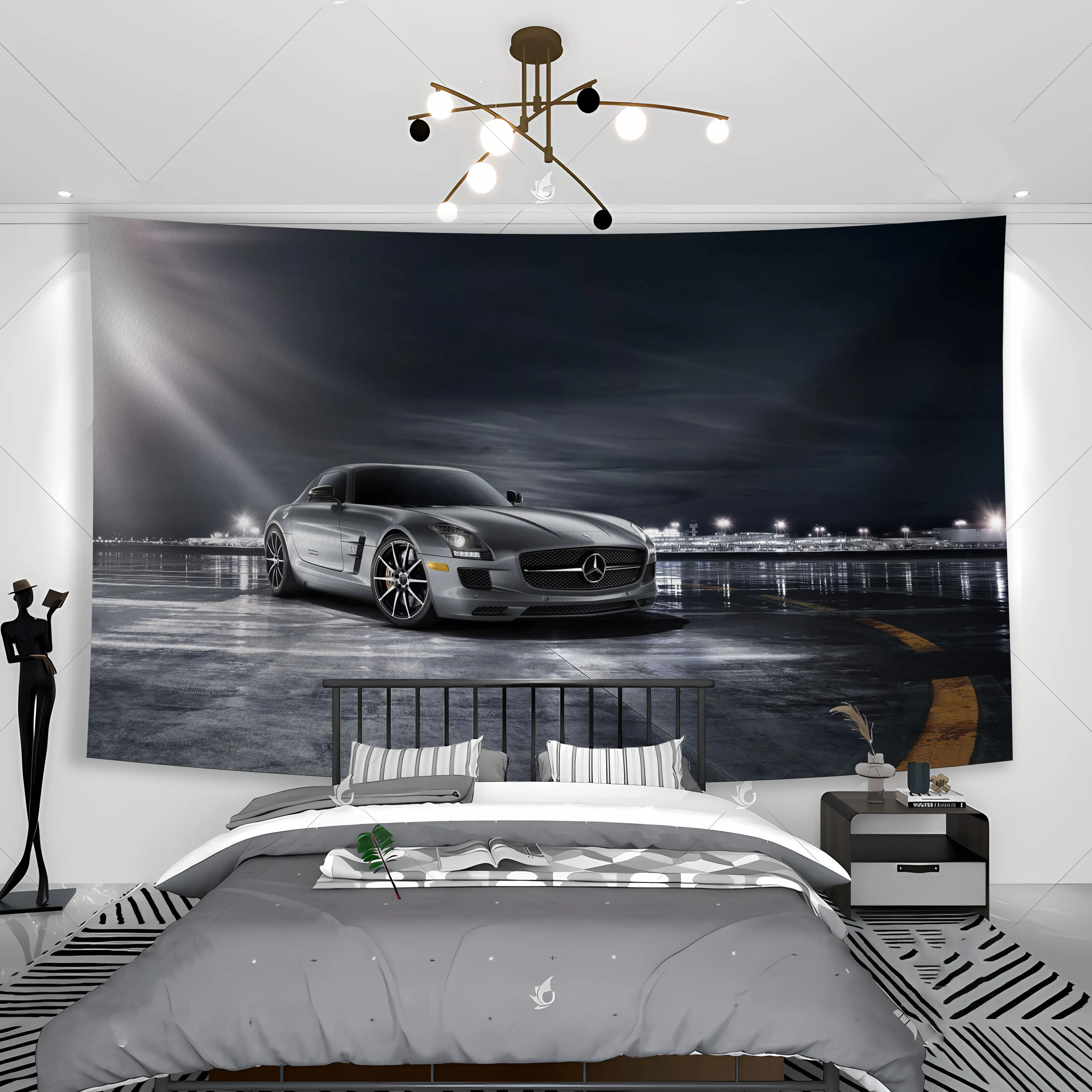 

Materials AMGs Cool Racing car Tapestry Polyester Printed Banner Flags Hanging In The Garage Or Boys Dormitory Bed Decoration