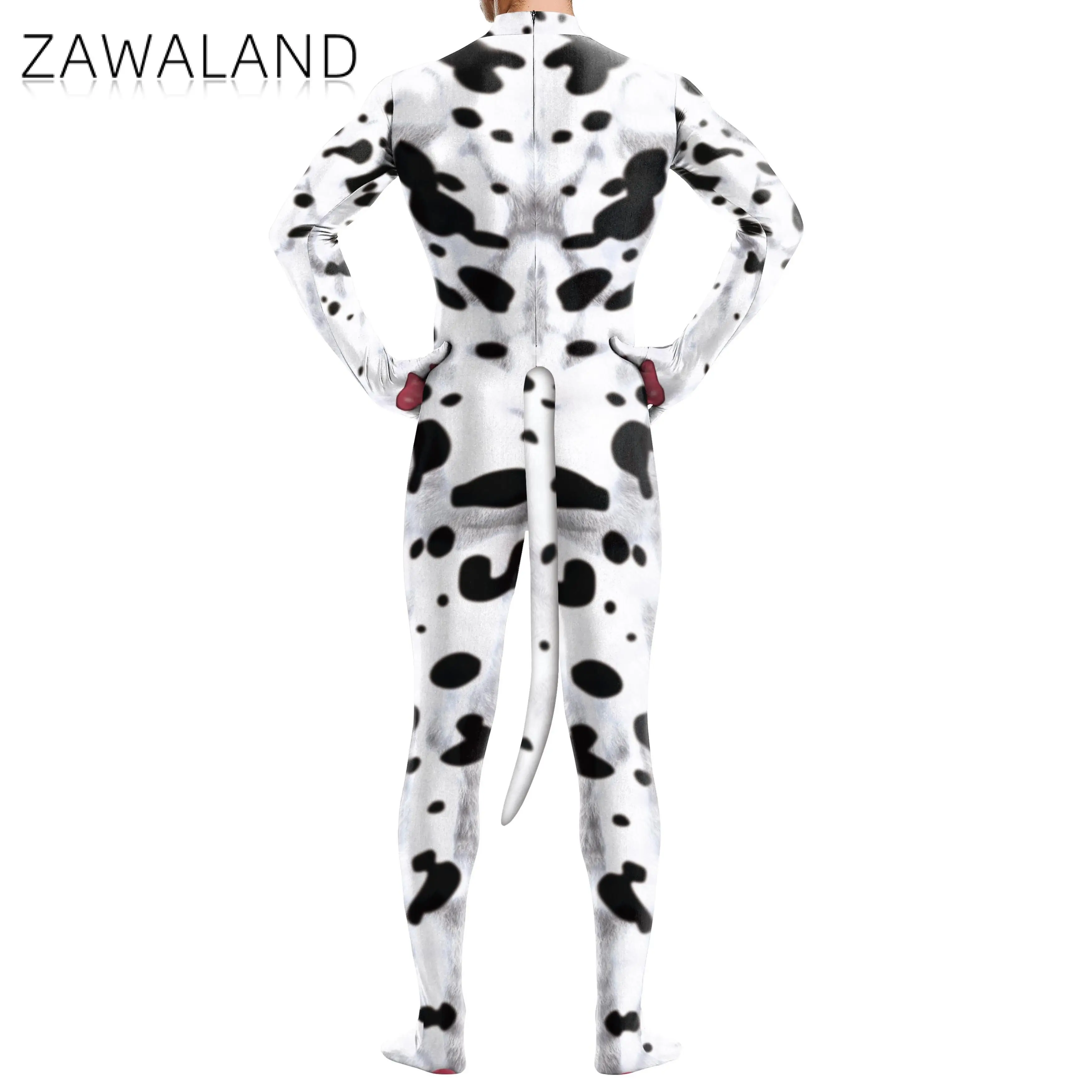 Zawaland Dairy Cows Costume with Tail Halloween Animal Cosplay Outfit Couple Zentai Bodysuits Crotch Zipper Disguise Jumpsuits