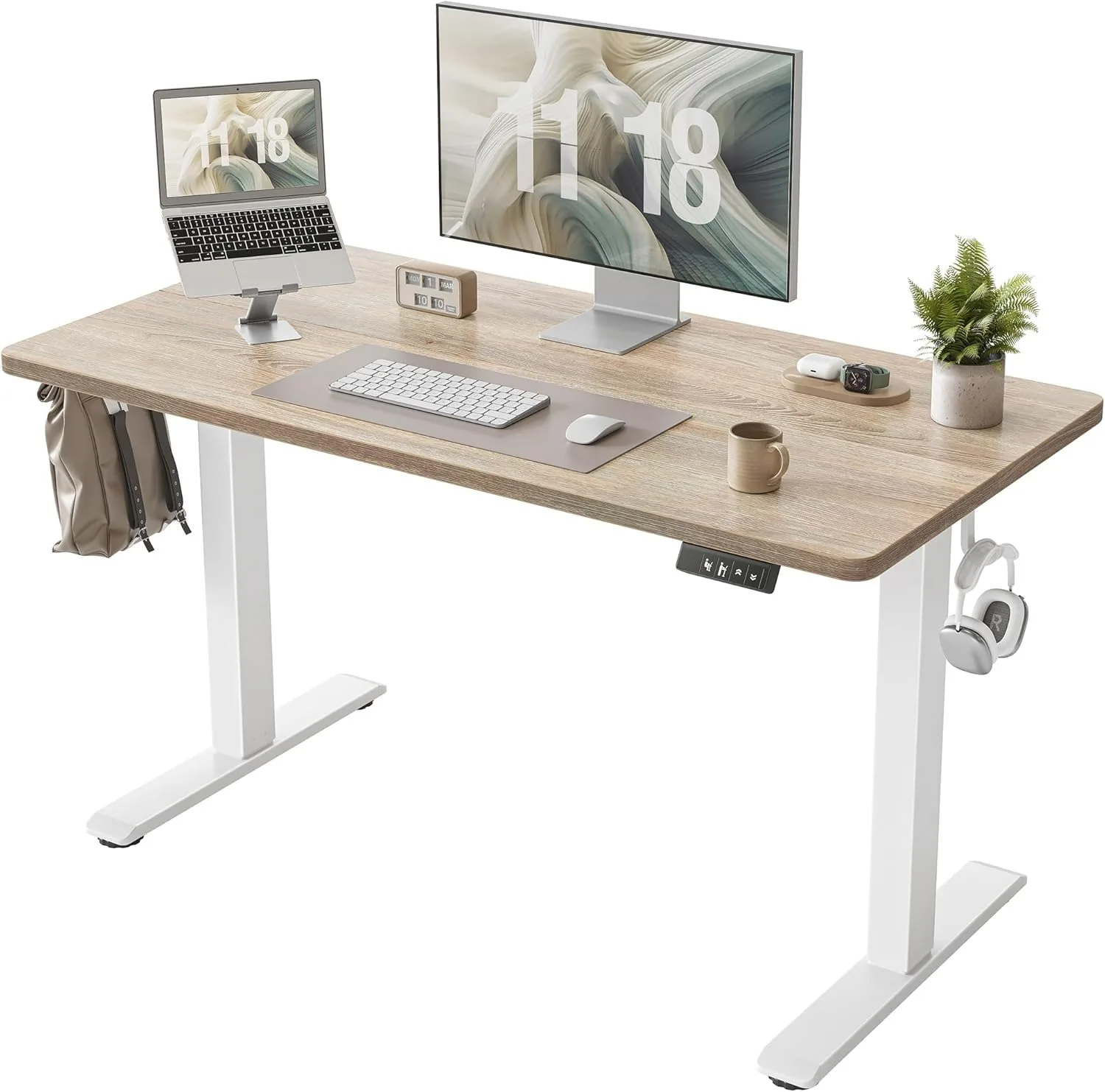 Height Adjustable Electric Standing Desk, 47 x 24 inch, Sit Stand Up Desk, Splice Board, Computer Home Office Desk, White Frame