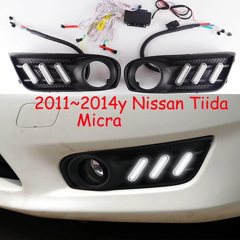 

car bupmer head light for Nissan Tiida daytime light Micra LED 2011~2014y car accessories fog for NISSAN headlamp