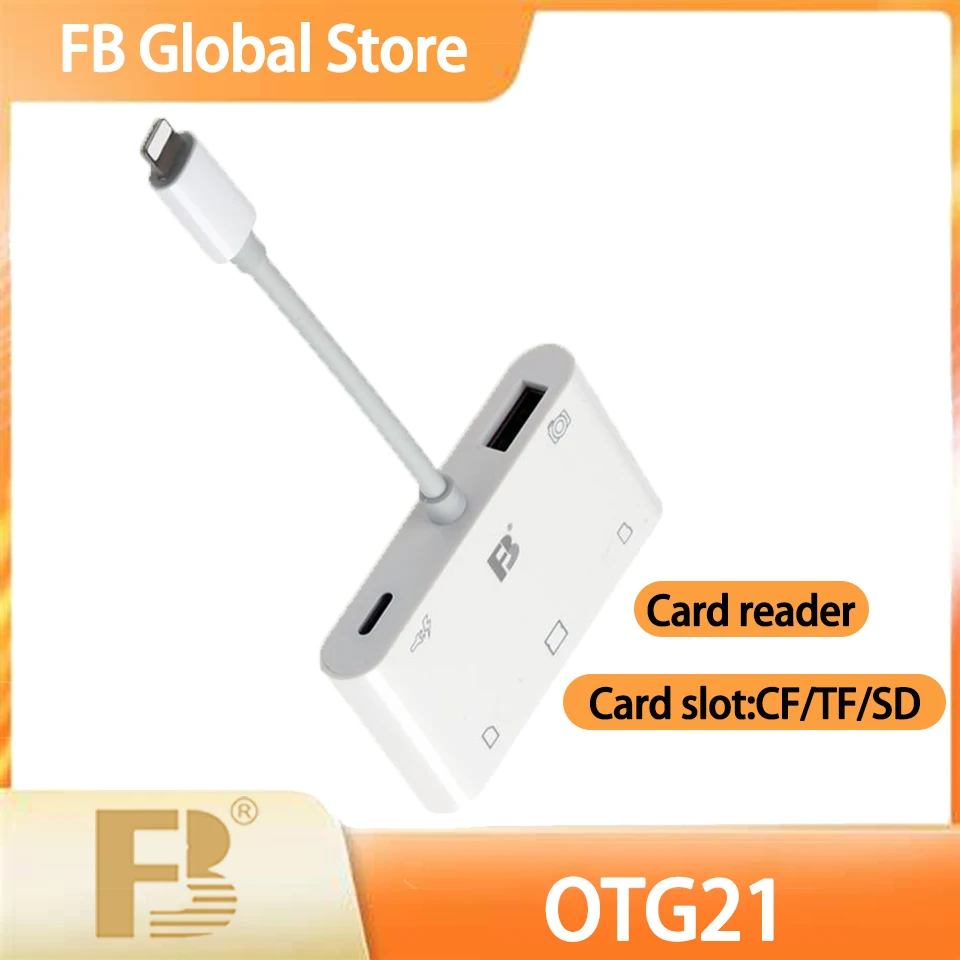 FB OTG21 5 in 1 Card Reader Data Transfer Charging Lightning iOS does not Require APP Support for CF TF SD Card for iPhone iPad