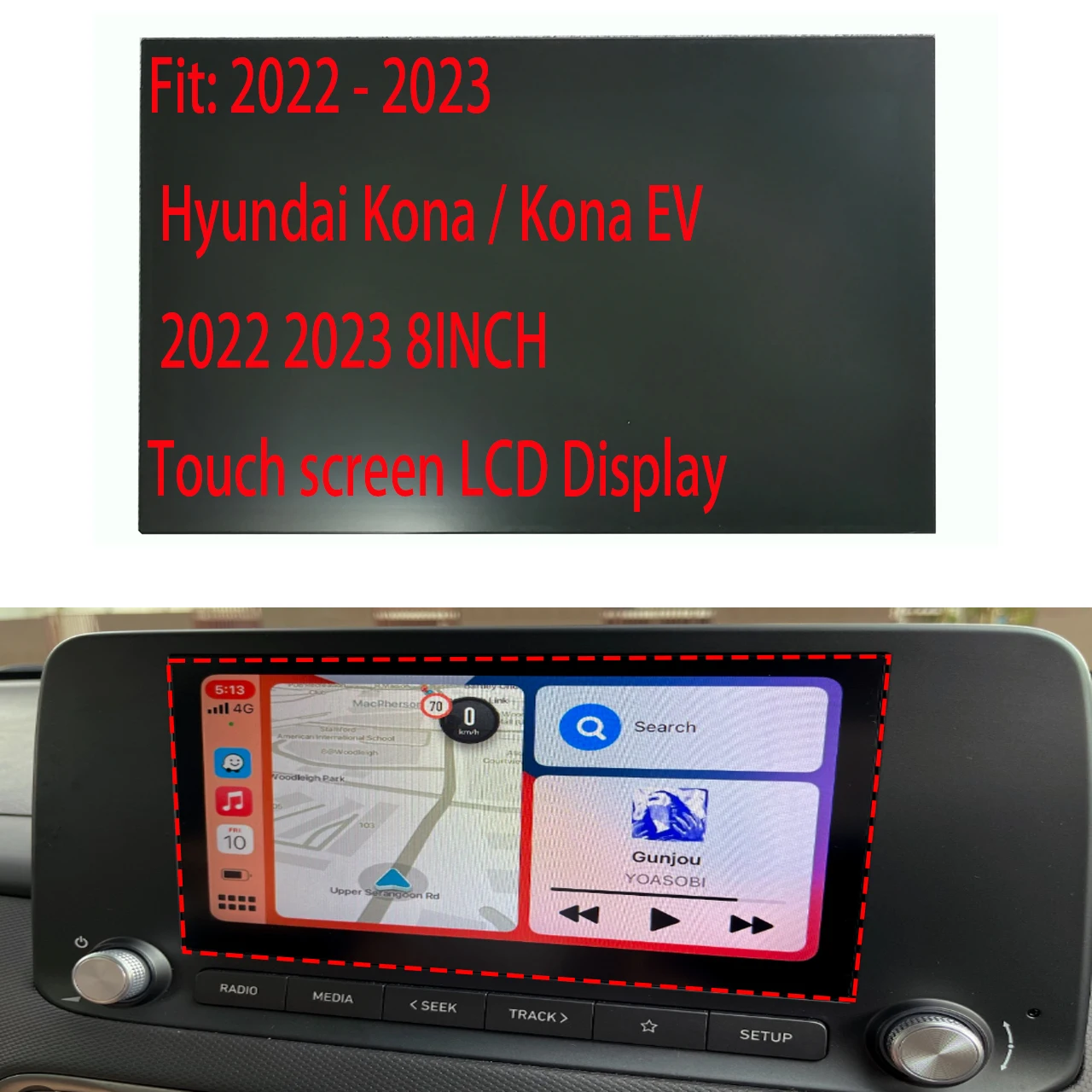 Replacement LCD Display Touch screen For Hyundai Kona / Kona EV 2022 2023 8INCH DA333J9EP 96160-K4600 96160CM640NVC