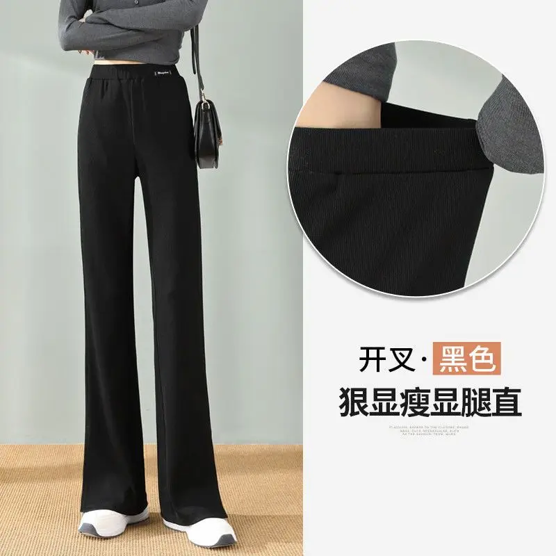 For Women with High Waist and Slim Appearance Slightly Flared Pants with Slits and Wide Legs for Floor Dragging Women's Pants