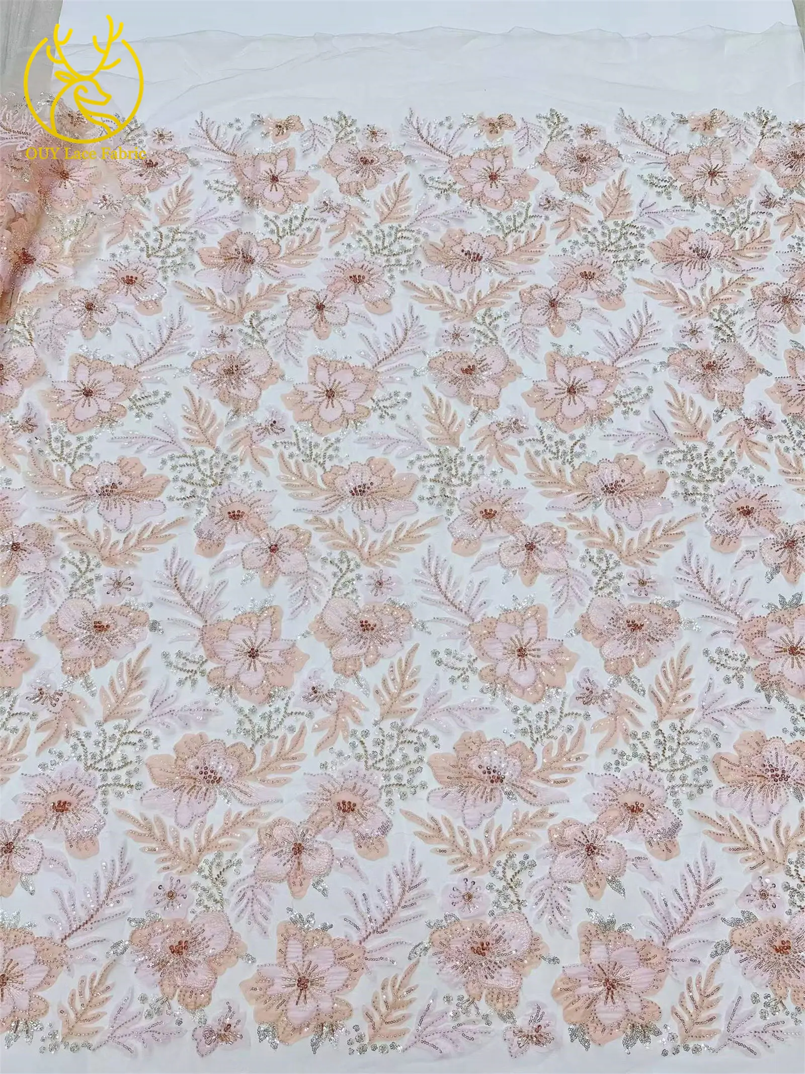 Afrikanischer bestickter Perlen-Spitzenstoff 2026 – Hochwertiger nigerianischer Pailletten-Tüll-Spitzenstoff für Brautkleider und Hochzeitskleider zum Nähen – Detail 27