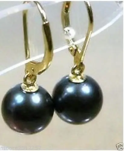 

Charming AAA 10-11mm South Sea Round Black Pearl Earrings 14K