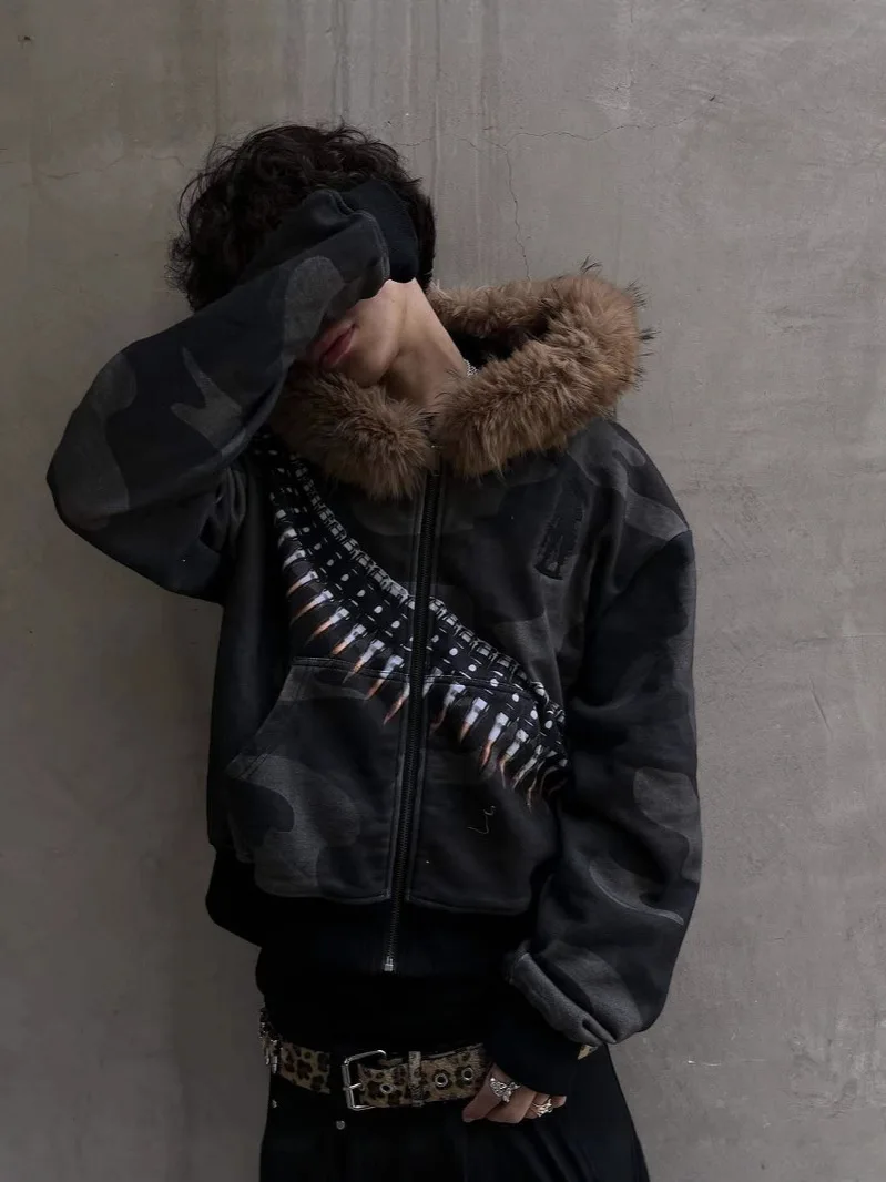 

Y3k Темная субкультура эмо Хип-хоп Гранж панк принт Уличная одежда винтажная персонализированная Harajuku High Street унисекс Свободная толстовка на молнии