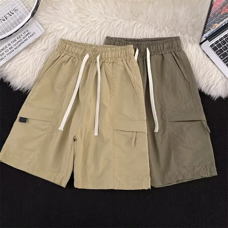 

2025 New Men's Loose Breathable Five-Quarter orts American High Street Spor Casual Beachwear mid Waist Straight Leg