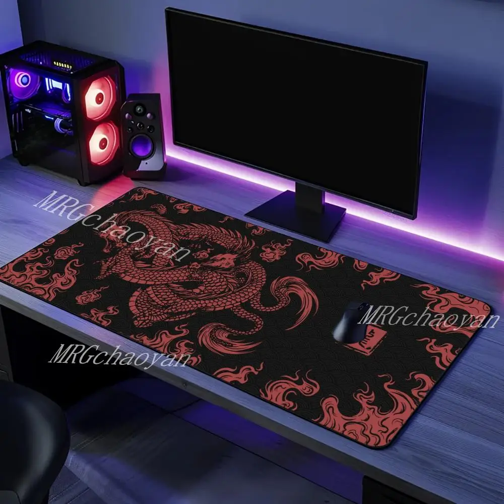 لوحة ماوس تنين كبيرة باللون الأحمر والأسود، سجادة لعب طويلة للكمبيوتر المحمول، لوحة مفاتيح ألعاب مكتبية أنيمي، سجادة مطاطية، لوحة مكتب #2