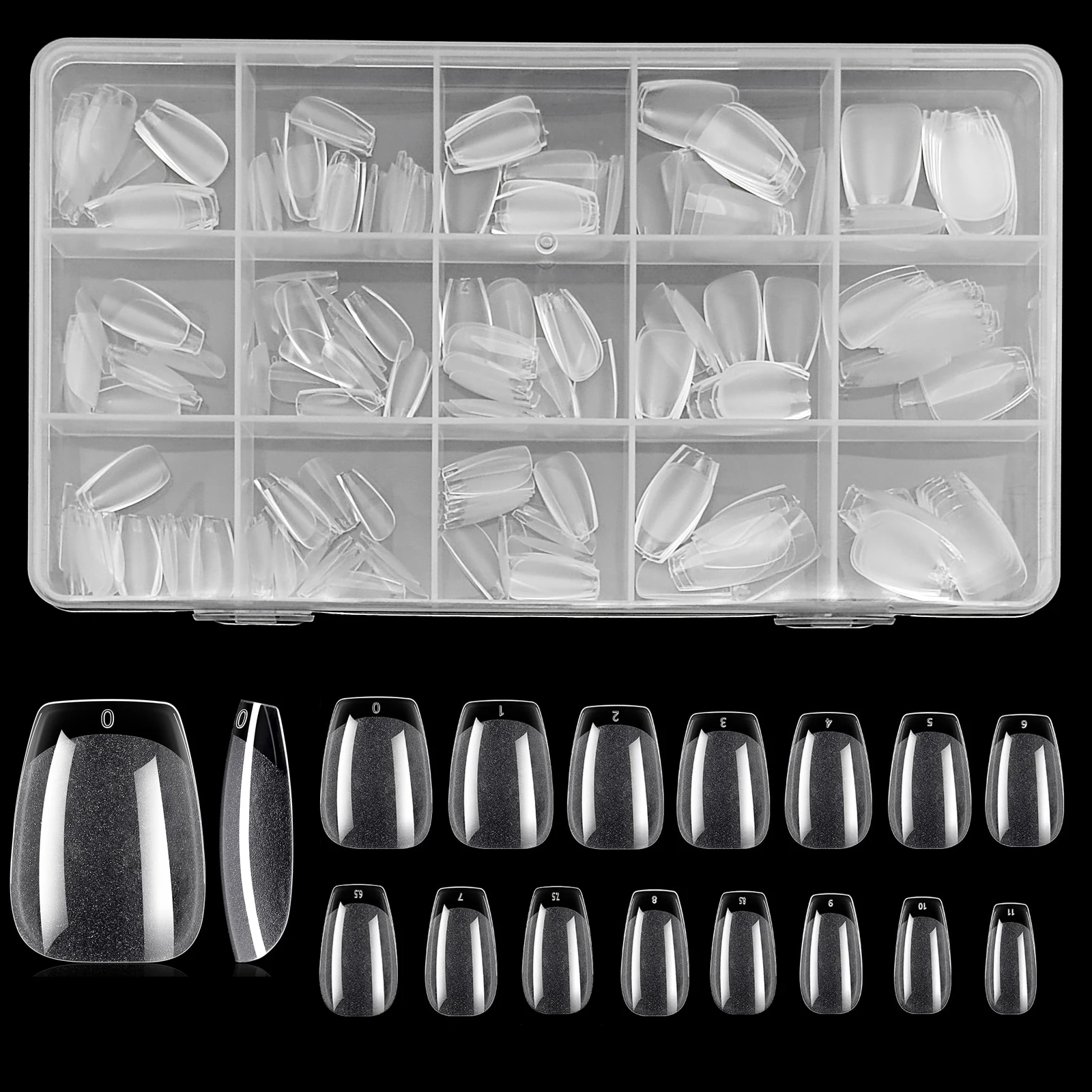 240/330pcs 15 Sizes Short Coffin Nail Tips Soft Gel Clear Gely Nail Tips Half Matte Full Cover Short Ballet Nail Tips Acryl