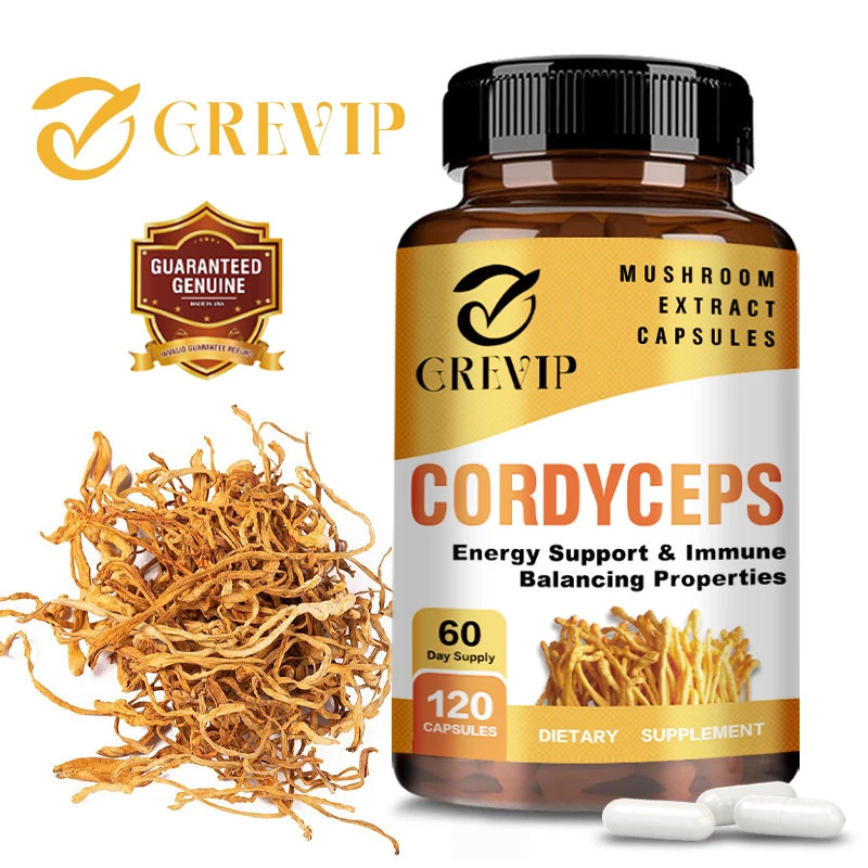 

Cordyceps Mushroom Capsules - Provides Energy, Support Brain Function & Heart Health, for Memory & Focus