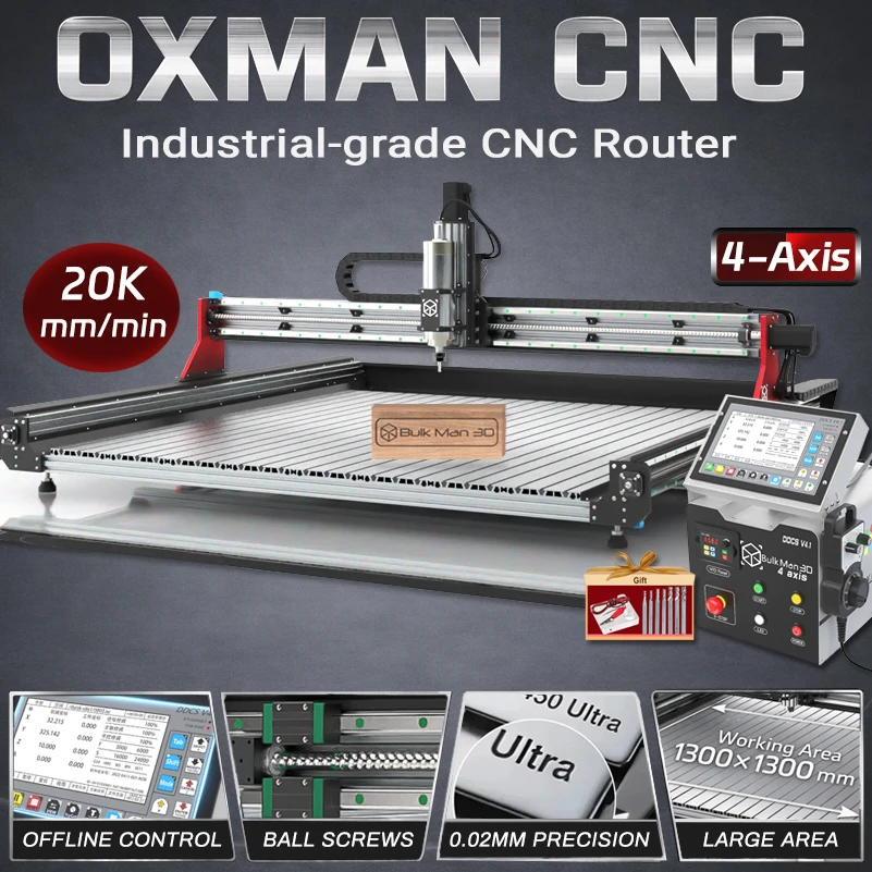 

BulkMan3D OXMAN Гравер с ЧПУ с 4-осевым DDCSV4.1 Блок управления SFU1610 Шарико-винтовой фрезерный станок для резки дерева, металла, акрила
