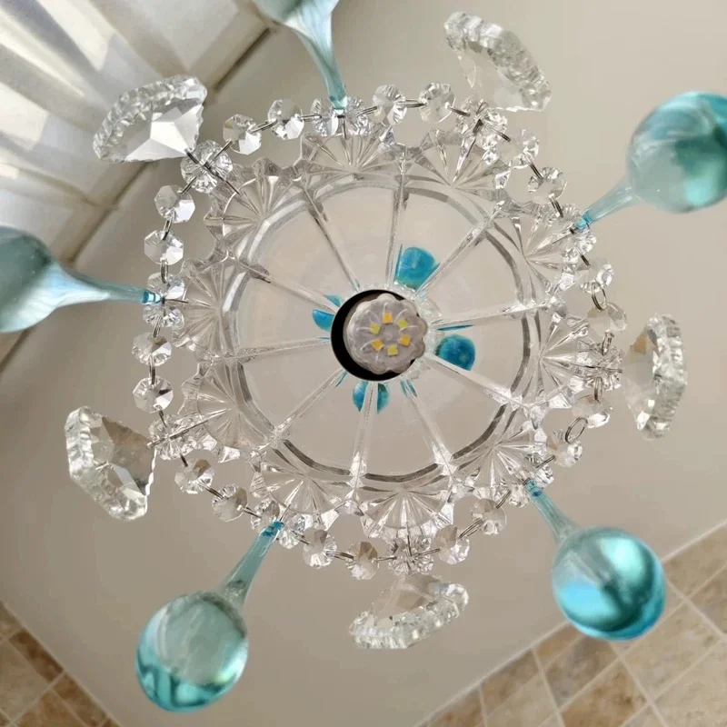Light luxury blue dream full copper crystal chandelier ceiling romantic European French princess room bedroom bedside lamp