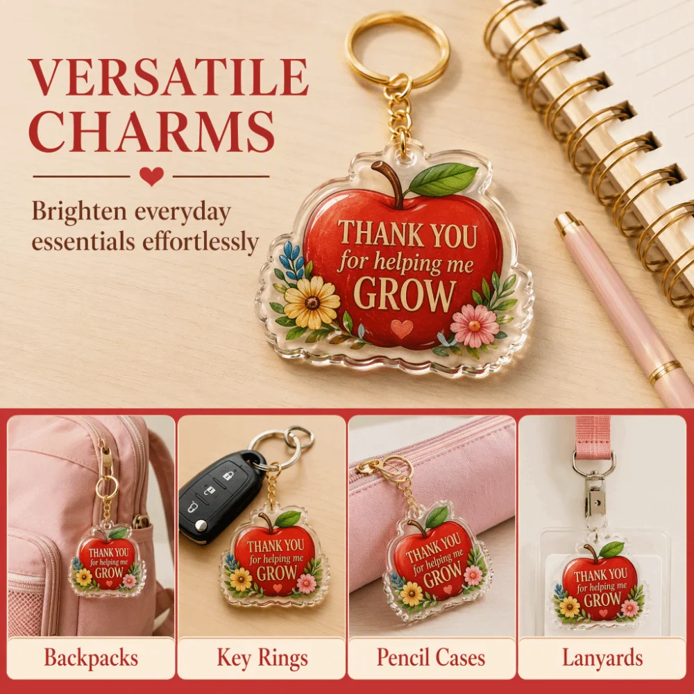 8pcs Teacher Appreciation 2D Flat Acrylic Keychain Set Quote Inspirational Mini Key Chains Hanging Ornament Gift