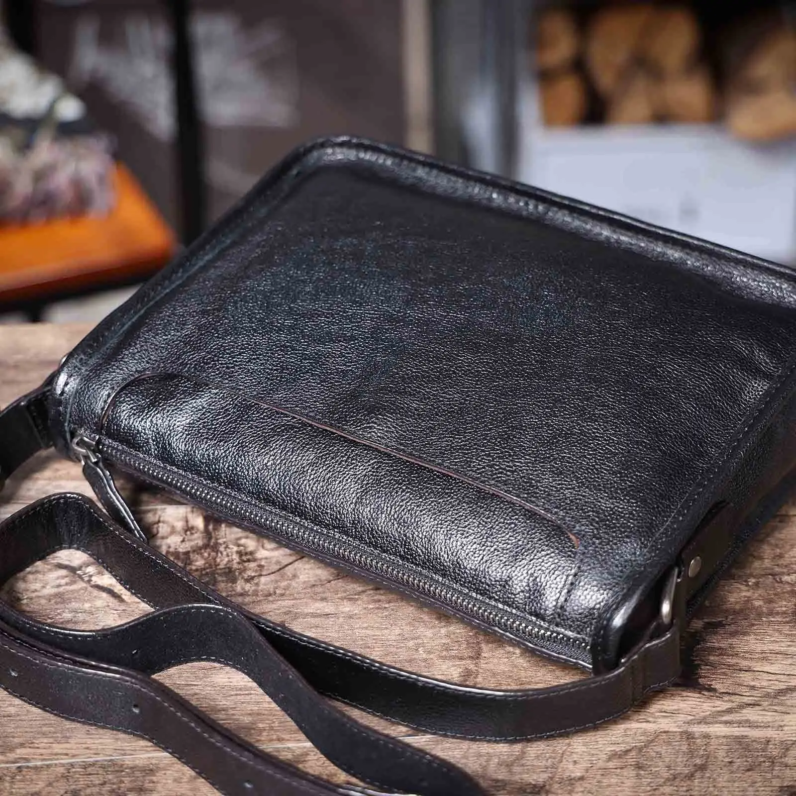 Echte Leder-Umhängetasche für Herren, Unisex, einfache Rindsledertasche, oberste Schicht pflanzlich gegerbtes Leder, modisch und lässig – Detail 33