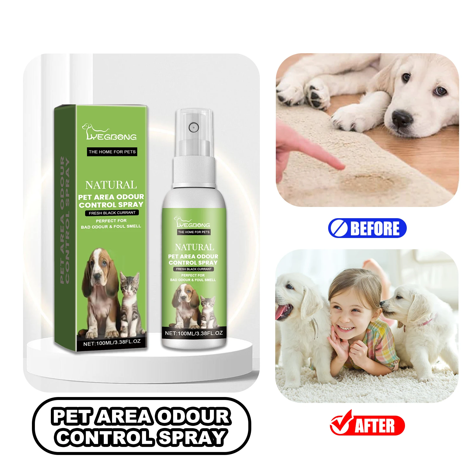 

YEGBONG Pet Area Odour Control Spray 100ml Pet Living Environment Deodorizing Spray Remove Pet Urine Odors for Bed Sofa Carpets