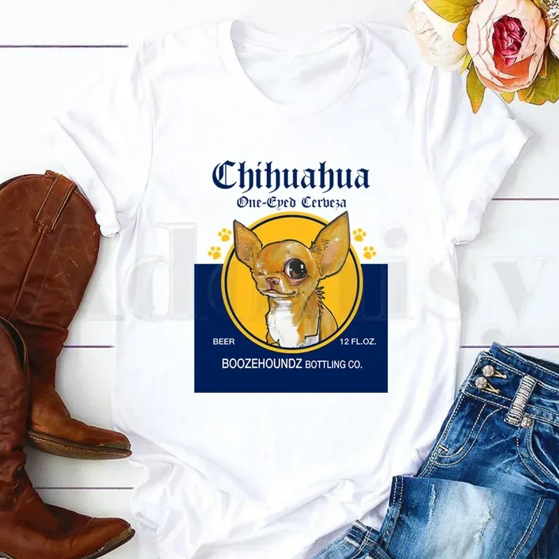 Chihuahua Funny Dog Lovely Fashion Animal 90s Cute Short Sleeve Female Tops Tees Harajuku  VintageT Shirts Women's T-shirt