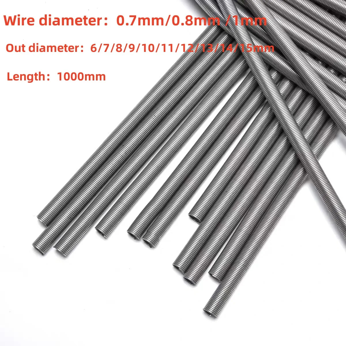 2PCS, Small Thin Long Flexible Tube Extension Compression Spring,0.7/0.8/1mm Wire Diameter*6/8/10/12/15mm Out Dia*1000mm Length