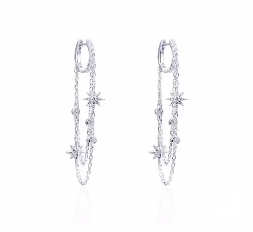 

Высококачественные Модные женские ювелирные изделия Геометрическая рамка круглая точка CZ Звезда Очаровательная кисточка цепочка висячие серьги