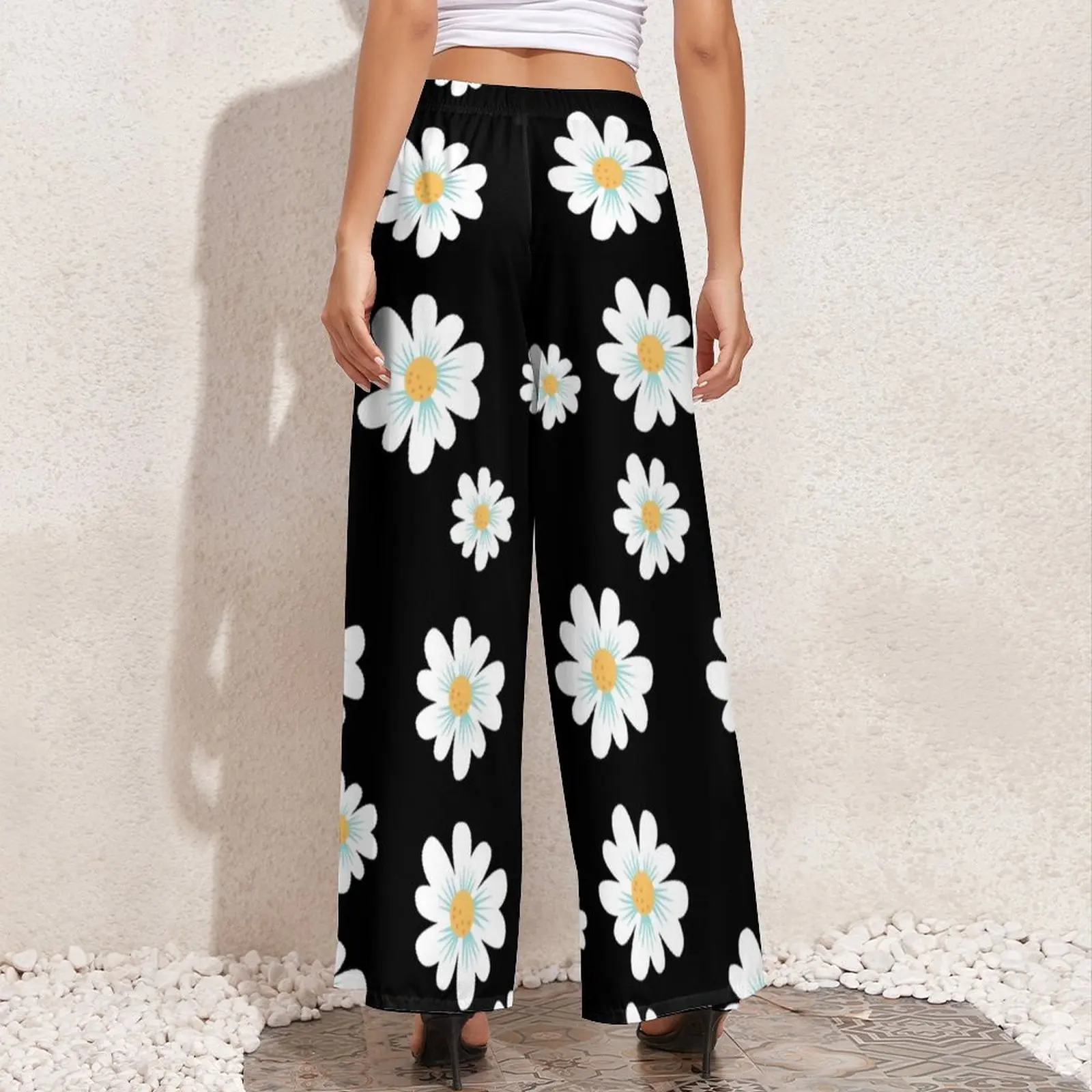 Beautiful Daisy Pattern Pants Daisies Flowers Print Modern Wide Leg Pants Women Oversized Street Style Pattern Straight Trousers