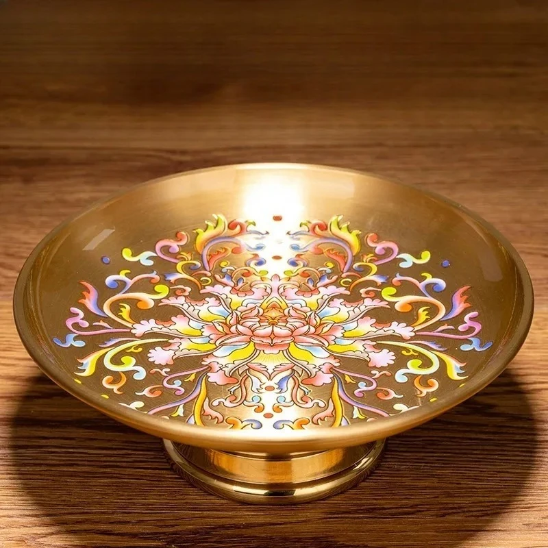 Metal Fruit Tray Household Offering High Footed Plates Lotus Fruit Plate Buddhist Hall Tribute Plate Buddhist Religious Supplies