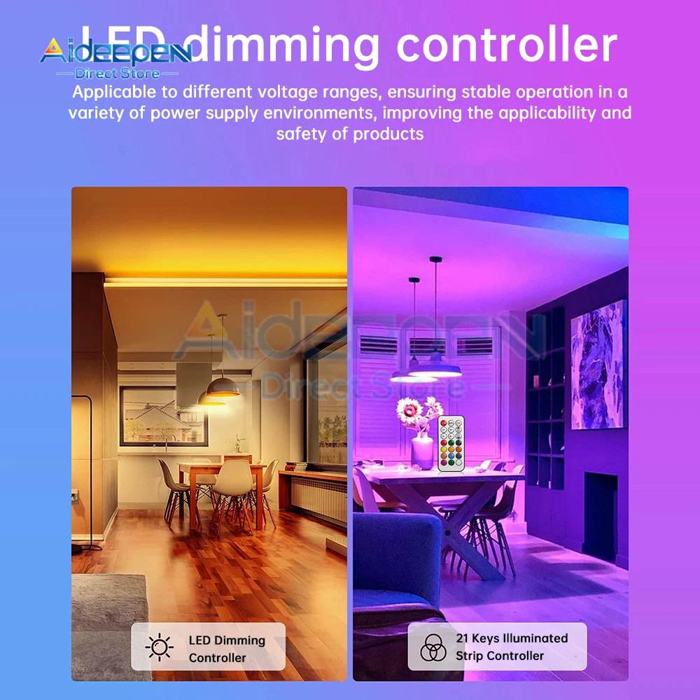 تيار مستمر 5-24 فولت LED قطاع ضوء RGB وحدة تحكم ملونة واحدة 21 مفتاح جهاز التحكم عن بعد اللاسلكي بالترددات اللاسلكية 350 + تأثير الحلم للضوء قطاع LED