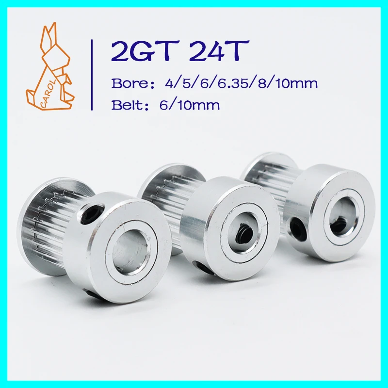 2GT Timing Pulley 24Teeth Bore 4/5/6/6.35/8/10mm GT2 Belt Pulley Tooth Width 6/10mm Synchronous Wheel 3D Printer 2GT Pulley 24T