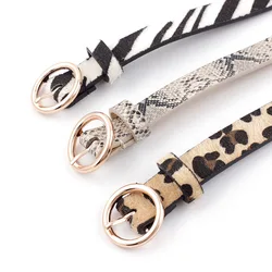 เข็มขัดผู้หญิงเสือดาวรูปแบบงูพิมพ์ Zebra พิมพ์วงกลมสีทอง Pin Waistbelt PU แบบสบายๆแฟชั่นหนังหรูหรา