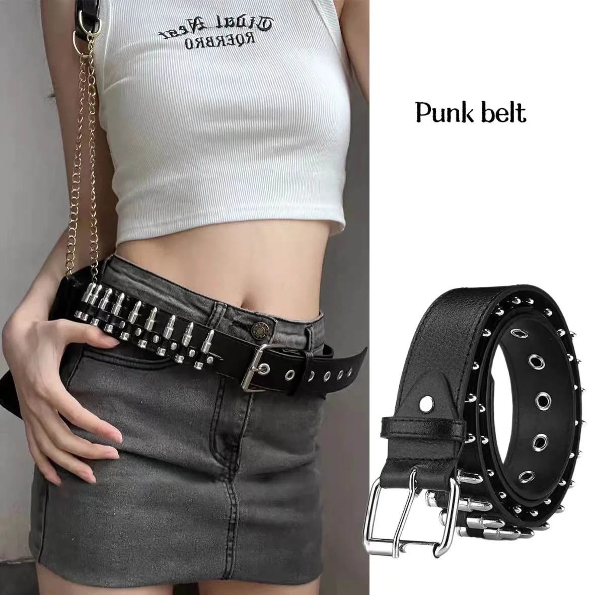

Women Cool Punk Style belt Man Rivets Decorated Heavy Metal Belt Punk Pin Buckle Personality Studded Enduro Belt For Jeans
