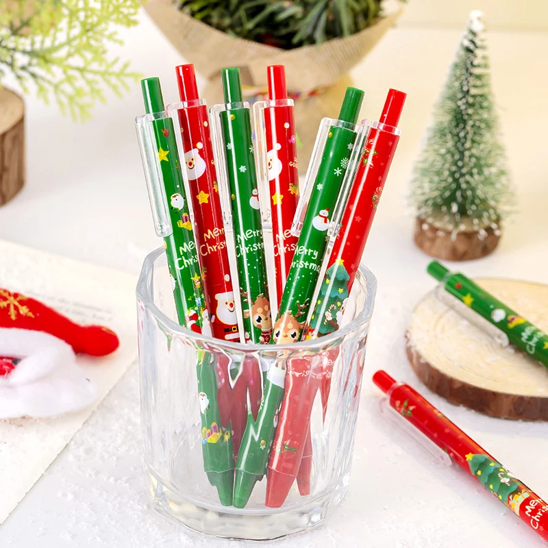 Stylos à pression de Noël mignons, stylos de dessin animé, stylos à séchage rapide, fournitures scolaires, papeterie pour étudiants, cadeaux de fête de Noël, 10 pièces