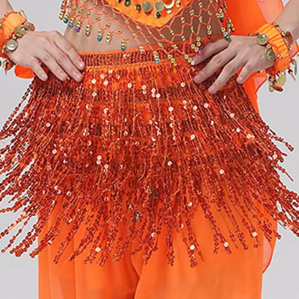 Waist Wrap Belly Dance Skirt Women Belt Shining Bohemia Short Belly Dance Fringed Shiny Sequin Tassels Belly Dancer Belt