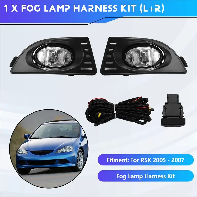 Ingenious-Car Front Bumper Light Fog Lamp Harness Kit Fog Light Cover For Acura RSX 2005 2006 2007