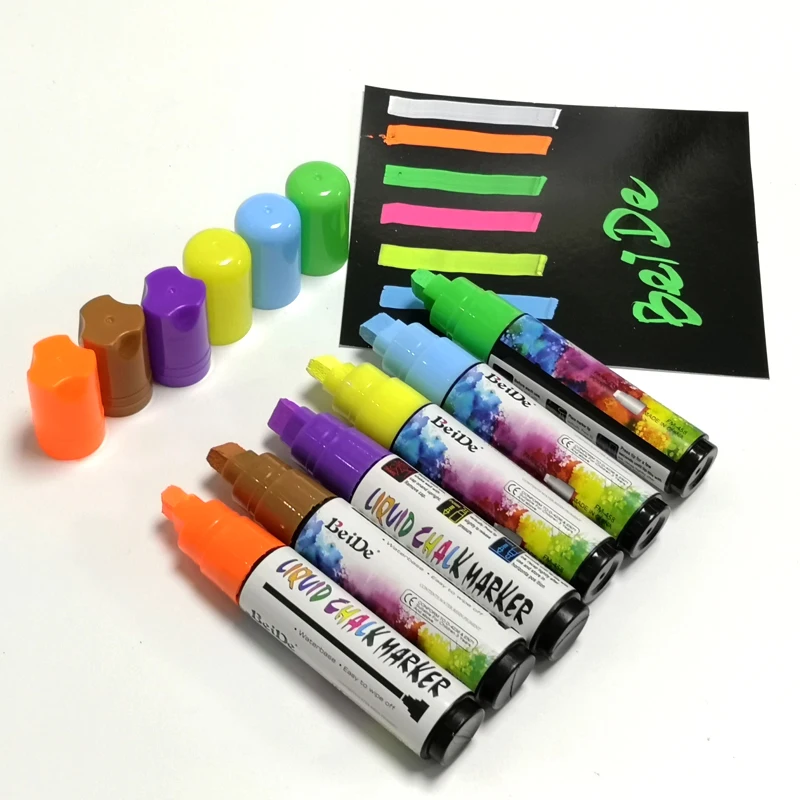 8 Colors Erasable Liquid Chalk Marker 10mm Reversible Rectangular Tip Highlighter Fluorescent Neon Pen