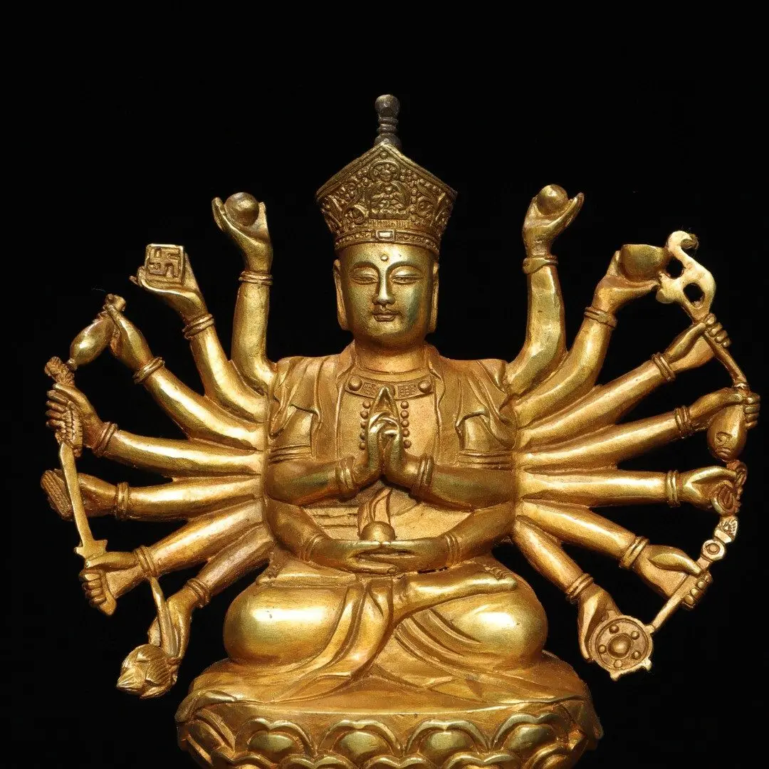 Cundi Bodhisattva Pure Copper Gold Gilded Antique Tibetan Buddha Statue Home Temple Desk Decor