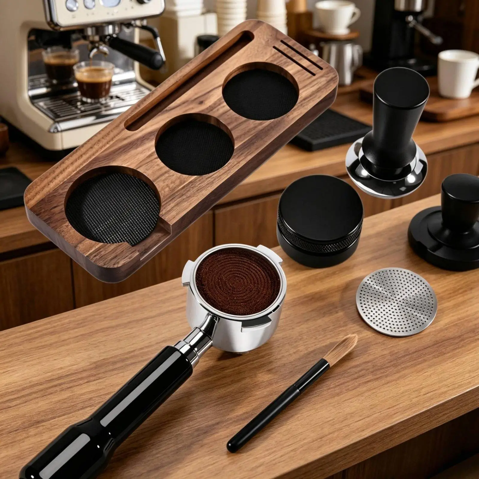 Coffee Tamper Stand Beech Wood Espresso Bar Organizer Coffee Machine Shelf for Coffee Accessories Storage and Kitchen Cup Stand - view 5